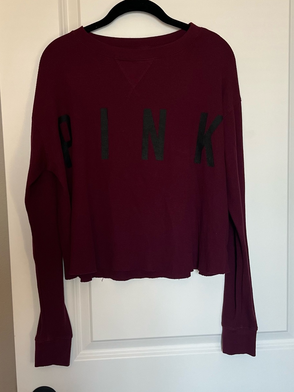 PINK Victoria's Secret Burgundy Cropped Long Sleeve Top